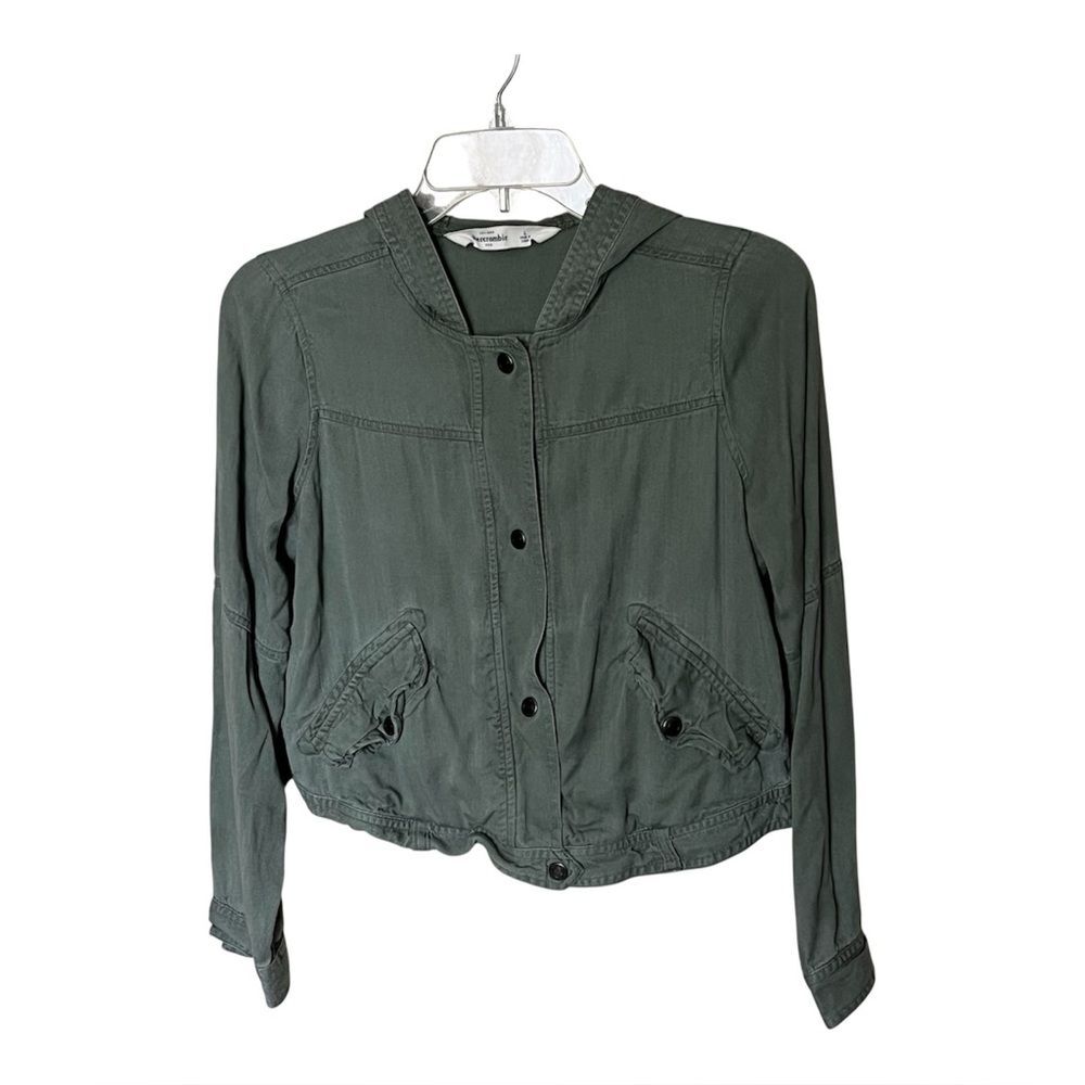 Abercrombie Kids Army Green Hooded Snap Front Utility Jacket Coat Size Large